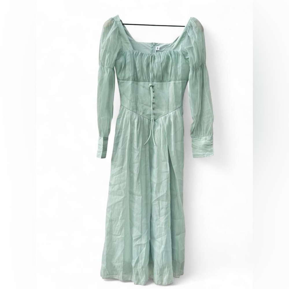 Sage Green Cottagecore Puff Sleeve Midi Dress